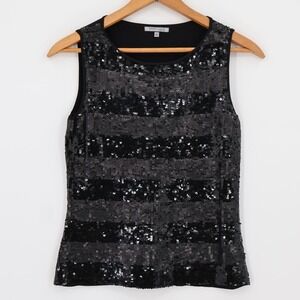 Anne Klein Sequin Knit Tank Top Womens Cocktail Holiday Party Black Glam Size XS